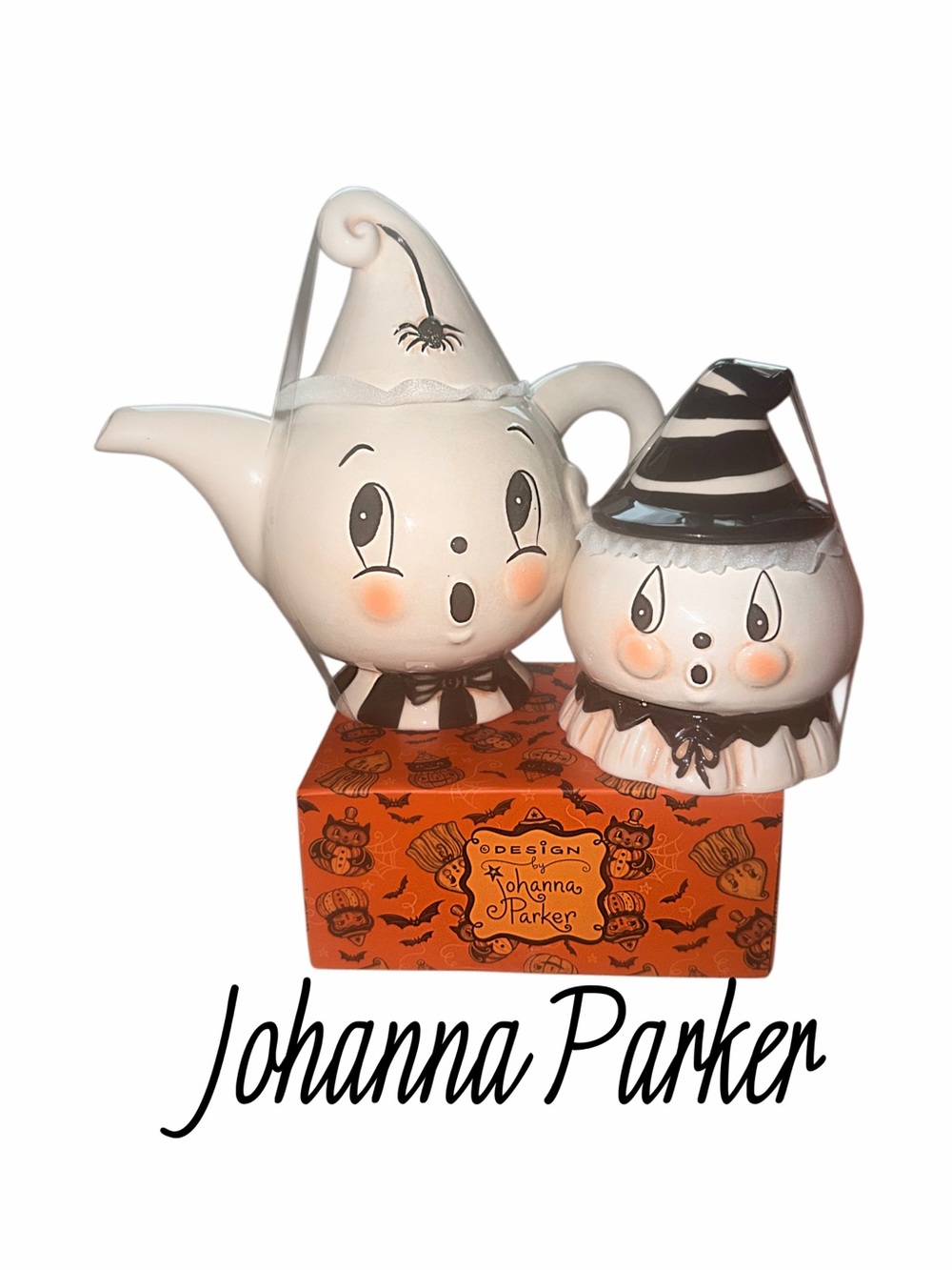Johanna Parker Halloween Ceramic Teapot and Sugar Set Luna the Ghost